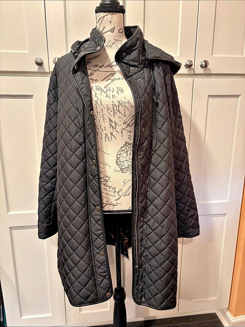 Lauren Ralph Lauren Diamond Quilted Hooded Coat with Chain Print Lining Black